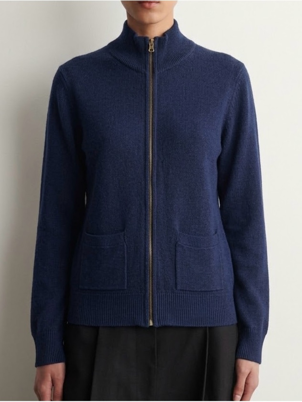 J Crew Womens Size M Navy Blue 100% Merino Wool Full Zip Cardigan Sweater